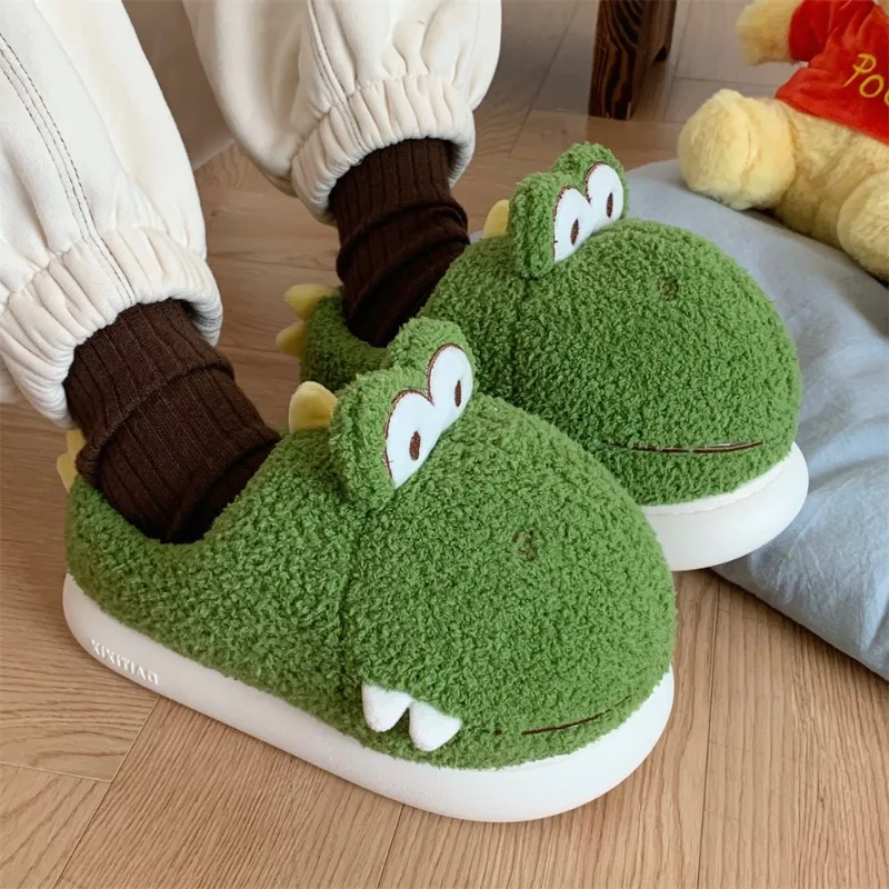 

Plush warm thick bottom home shoes female winter full package with creative new cute three-dimensional dinosaur cotton slippers