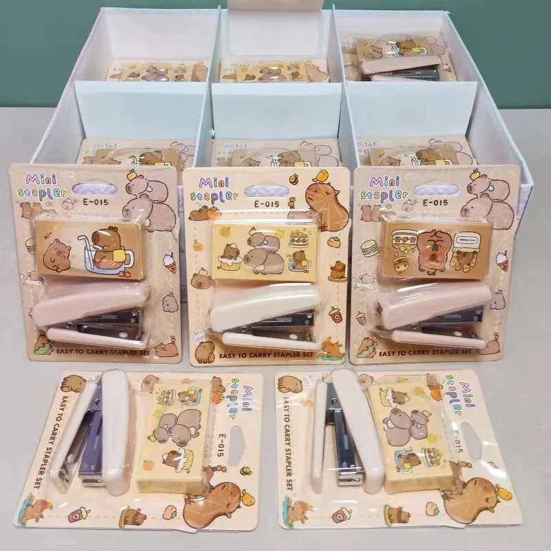 1Pcs Cute Capybara Cartoon Handheld Stapler Mini Office Stapler Set 750 Pcs Staples Include for Home School Office Business