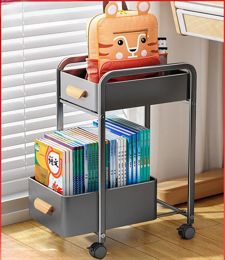 

Wheeled book snack trolley drawer storage rack