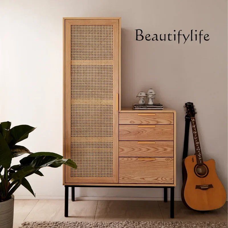 

Hotel rattan medieval wardrobe modern simple solid wood swing door wardrobe