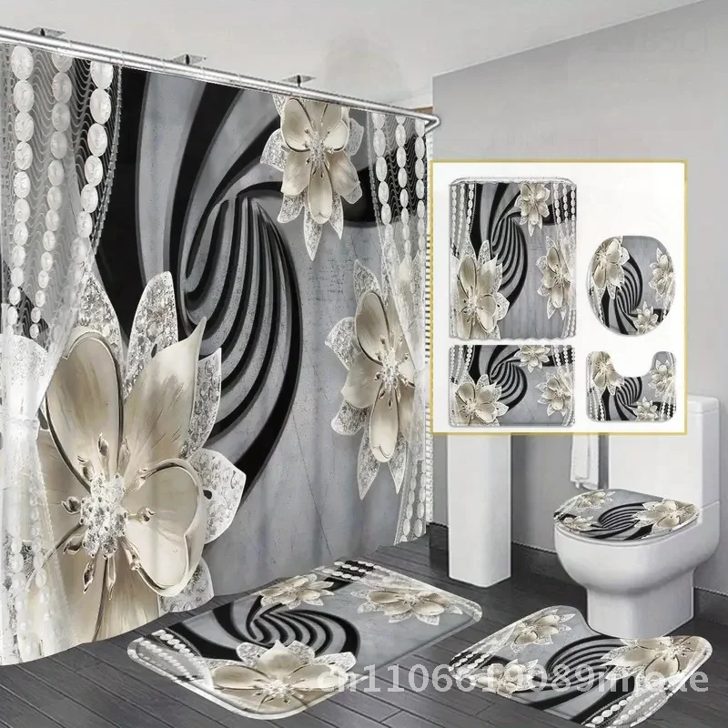 

Modern Home Bathroom 3 Piece Shower Curtain Set with Toilet Floor Mat And 12 Hooks - Cross-border Temu Pumpkin Head American