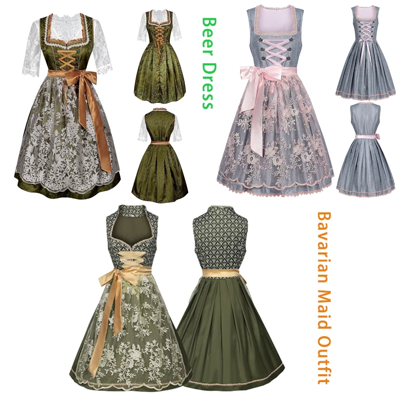 2026 Neues Eur-USA Bierfest Damen-Bierkleid, Traditioneller Deutscher Bayerischer Jacquard-Damenrock, Halloween-Spitzenschürzen-Sets