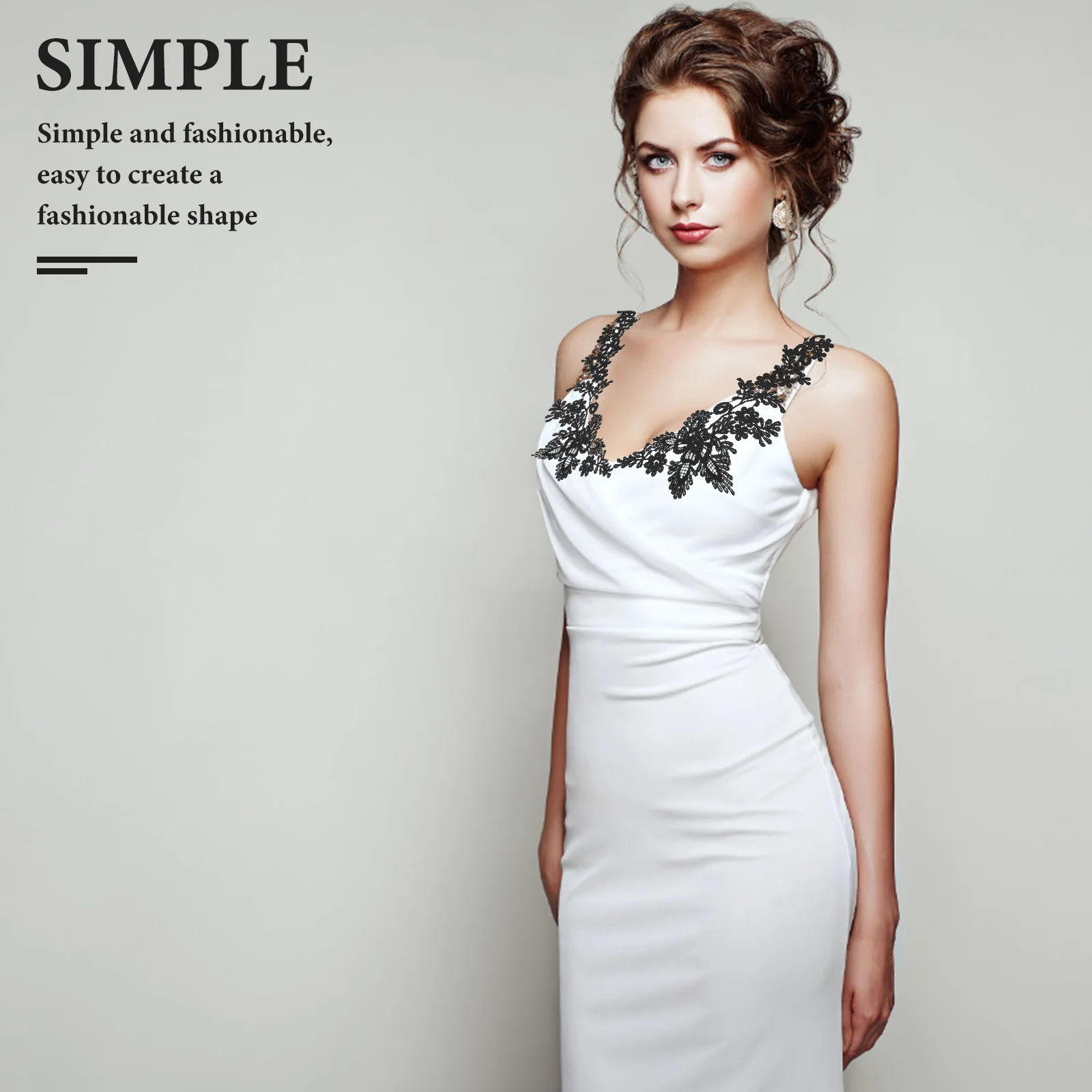 

Lace Dress Embroidered Collar Flower Neckline Trim Black Decorative Fabric Patch