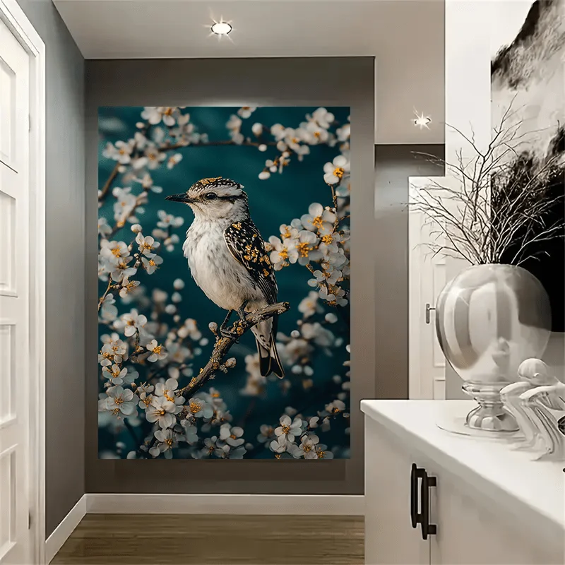 1 قطعة قماش بدون إطار جدار الفن قماش اللوحة الحديثة خمر الطيور وزهرة بيضاء فروع الحب طباعة مستوحاة من الطبيعة ، Waterproo #4