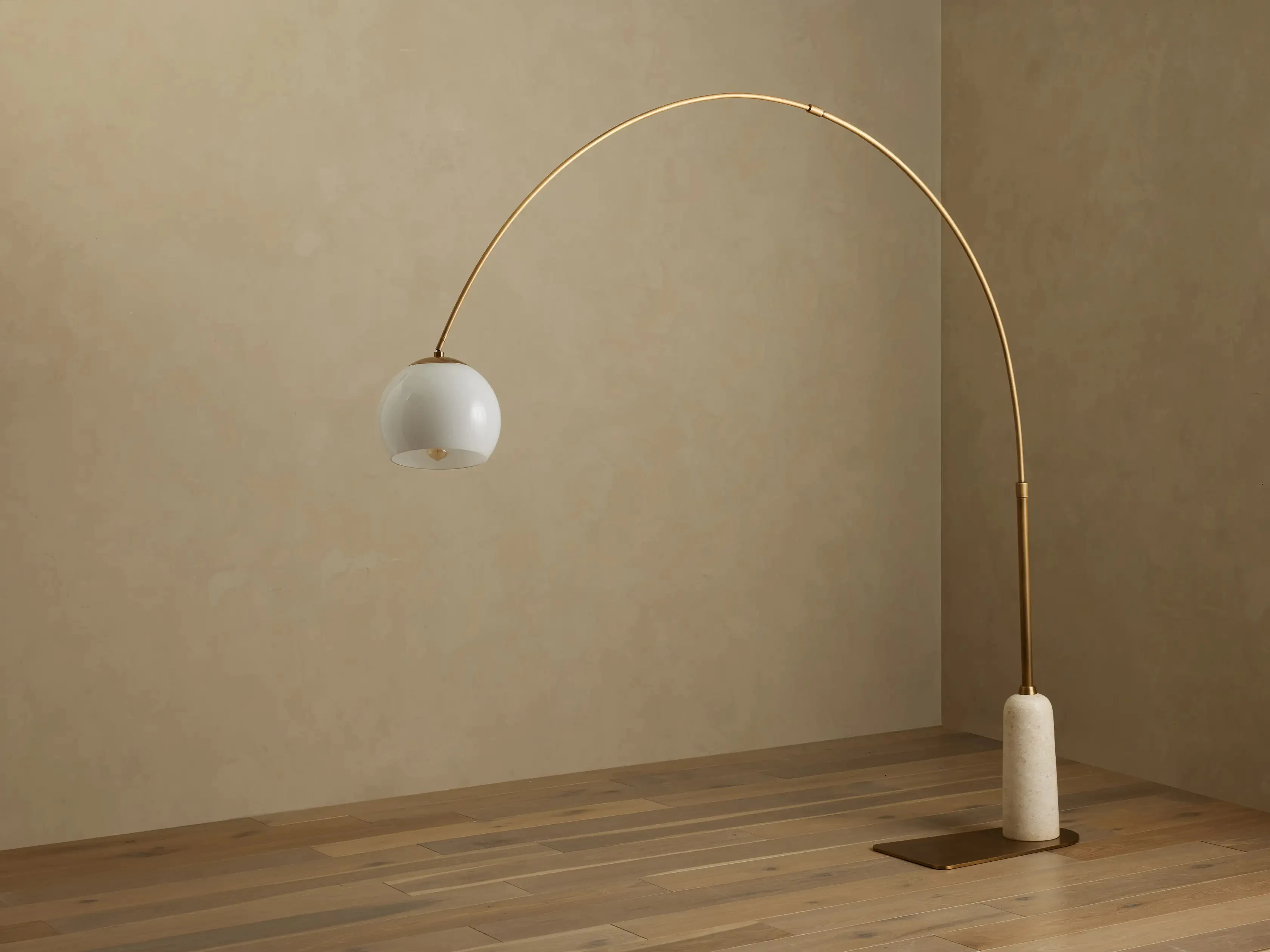 Milk Glass Floor Lamp, Sofa Living Room, American Modern Brass-finished Steel Floor Light Reading Table Study LED Floor Lighting
