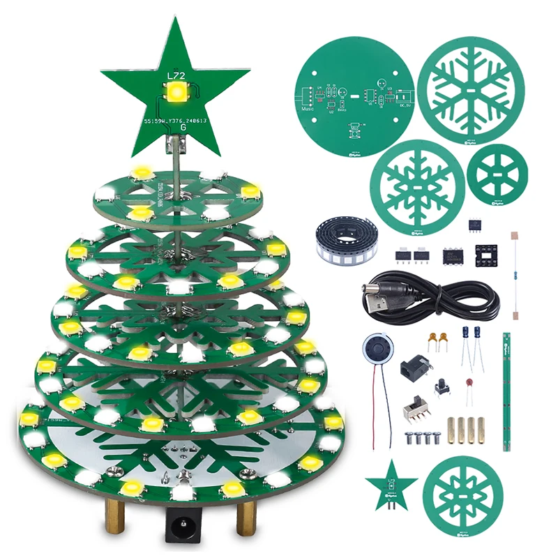 Christmas Tree Soldering Projects, WS2812B RGB LEDs Xmas Tree Soldering Practice Kit with Music