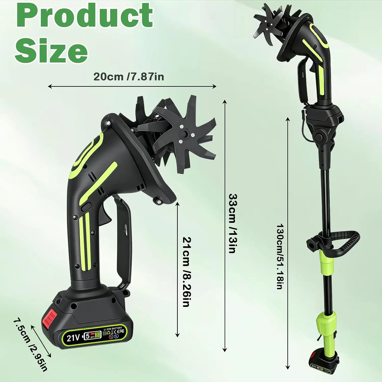 Cordless Garden Tiller Cultivator, 21V Battery-Powered Rototiller with 2000mAh Battery, Lightweight Soil Tiller for Gardening, 4-Inch Tilling Width & Depth, Ideal for Soil Tending and Composting