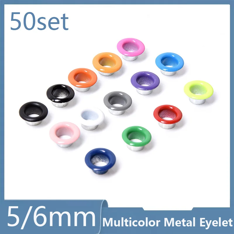 50 Conjuntos de Ilhoses Metálicos Multicoloridos 4/6mm com Arruelas para Scrapbooking, Calçados, Cintos, Bonés, Bolsas, Etiquetas, Roupas e Artesanato em Couro DIY