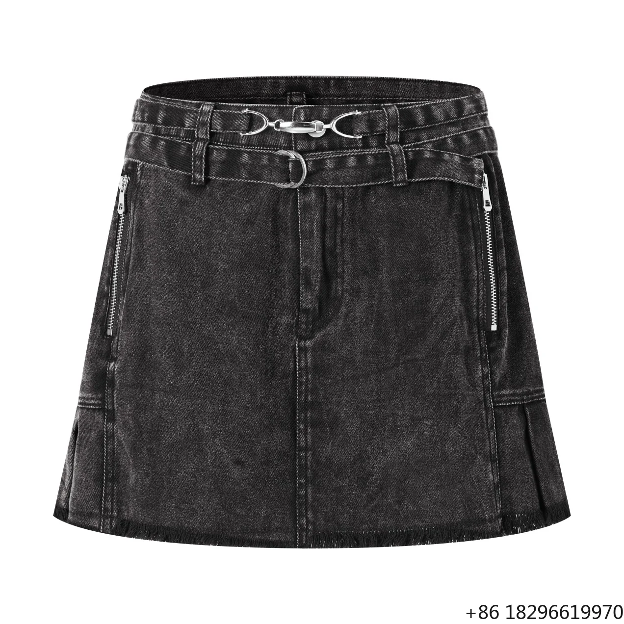 High Quality in Stock Custom Summer Fashion Natural Waist Casual Embroidered Denim Short Pleated Washed Distressed Skirt