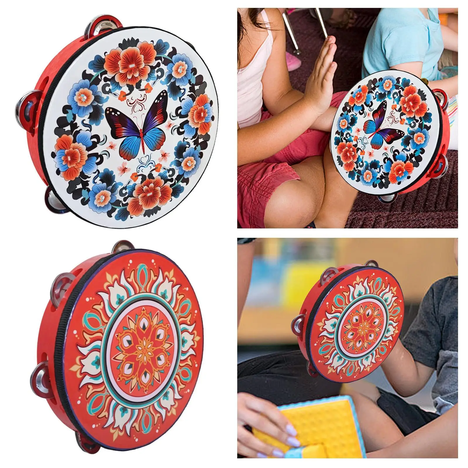 8 inch Tambourine Hand Held Drum Educational Toy for Family Kids Concert