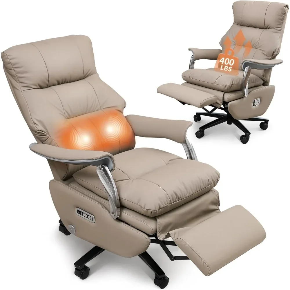 Silla de oficina ejecutiva ergonómica con reposapiés, función de masaje reclinable eléctrica de cuero sostenible para el hogar y la Oficina grande y