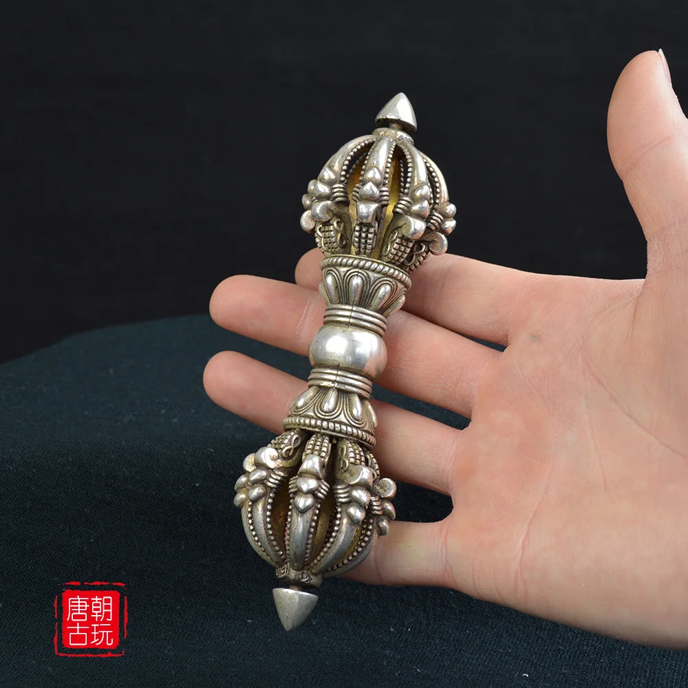 Antique bronze Buddha ware Jingang pestle with nine strands of pure copper and silver gilded Vajra pestle Collection Metal