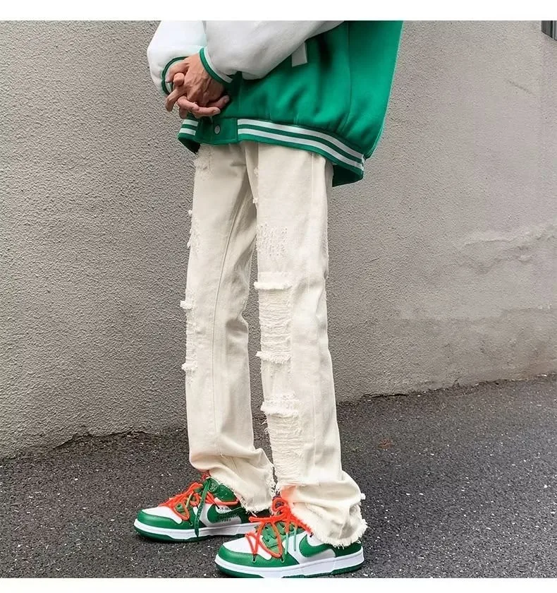 2024 spodnie y2k Streetwear weiß schlank zerrissen gestapelte Jeans Hosen für Männer Kleidung Gothic gebürstet lange Hosen Pantalones Hombre – Detail 27