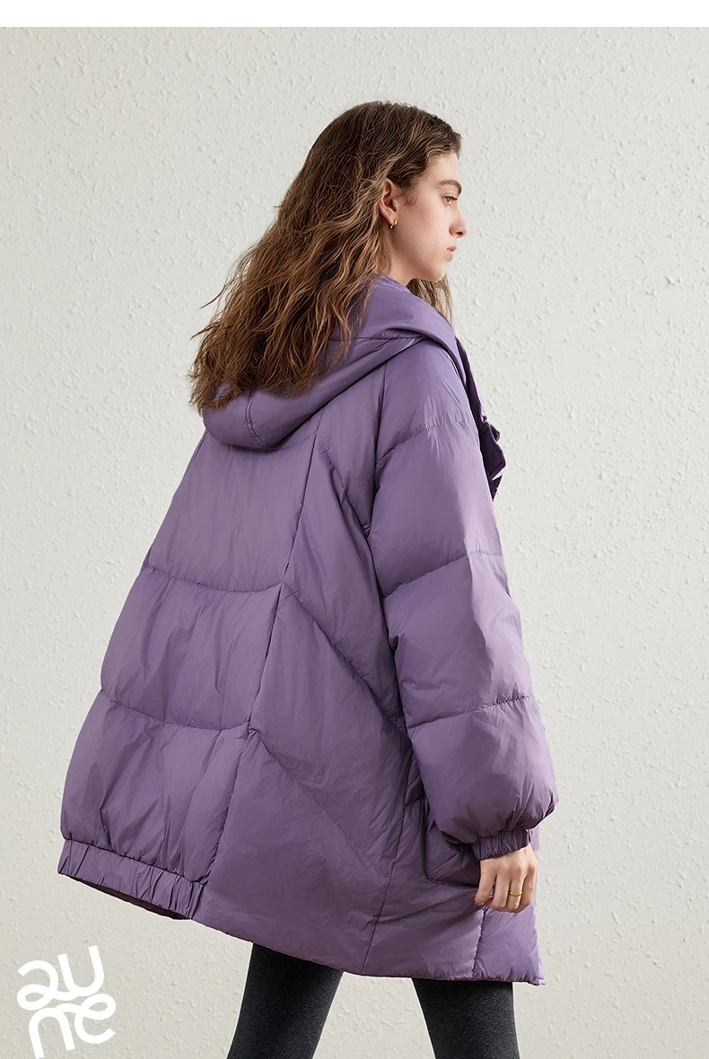 TOYOUTH Womens Down Jacket 2026 Winter New 90 White Duck Down Purple Hooded Large Pocket Warm Long Outerwear
