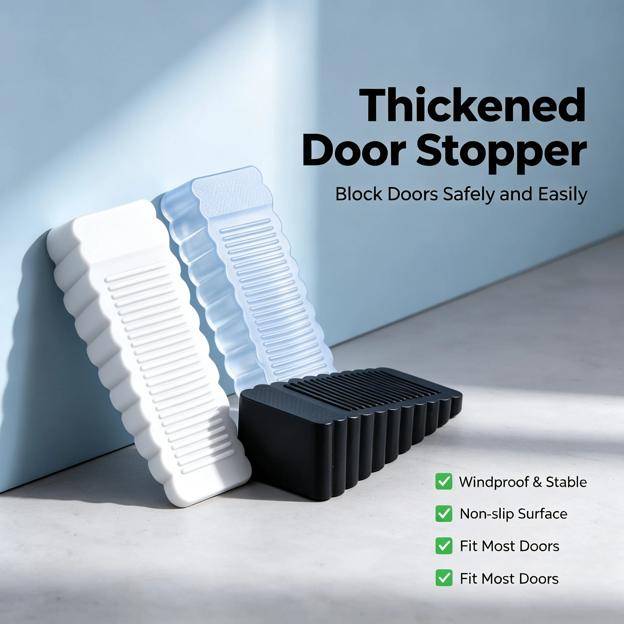 Impact Resistant Door Retainer Block Silicone Rubber Safety Wedge Stopper No-Drill for Multi-scene Household & Office Use