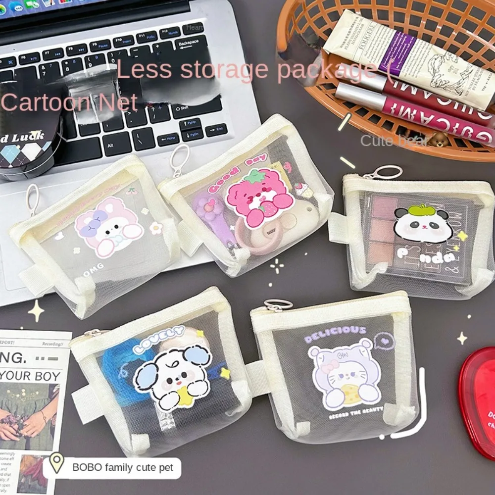 

Cartoon Clear Mesh Bag Change Storage Bag Lipstick Cosmetic Bag Card Bag Small Makeup Case Sanitary Napkin Storage Bag