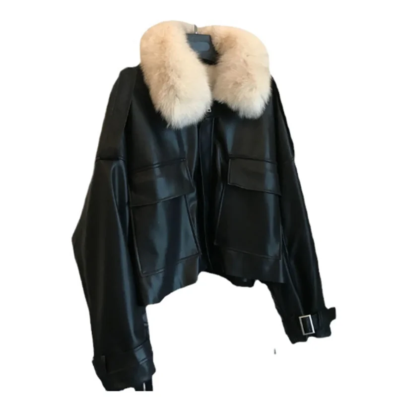 Autumn and winter extra thick fur coat imitation fur short detachable imitation rabbit fur fur collar jacket warm cotton-padded