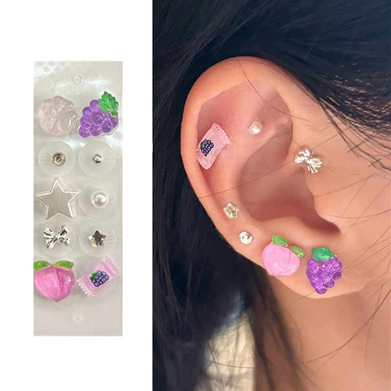 10 Patches Cherry & Strawberry Acupuncture Auricular Ear Stickers Massage Seeds Ear Pressure Stick Ear Point Massage Stickers