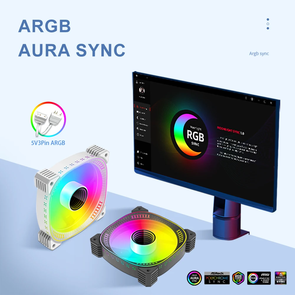 

ARGB Вентилятор охлаждения корпуса ПК 12 В 4-контактный ШИМ Адресный RGB вентилятор Циклический зеркальный световой эффект ARGB Вентилятор охлаждения корпуса для корпуса компьютера