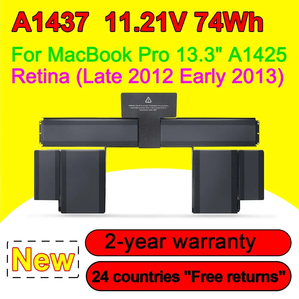 

For MacBook Pro 13.3" A1425 Retina Late 2012 Early 2013 Version MD212LL/A A1437 1ICP9/32/60-1 Laptop Battery 11.21V 74Wh 6600mAh