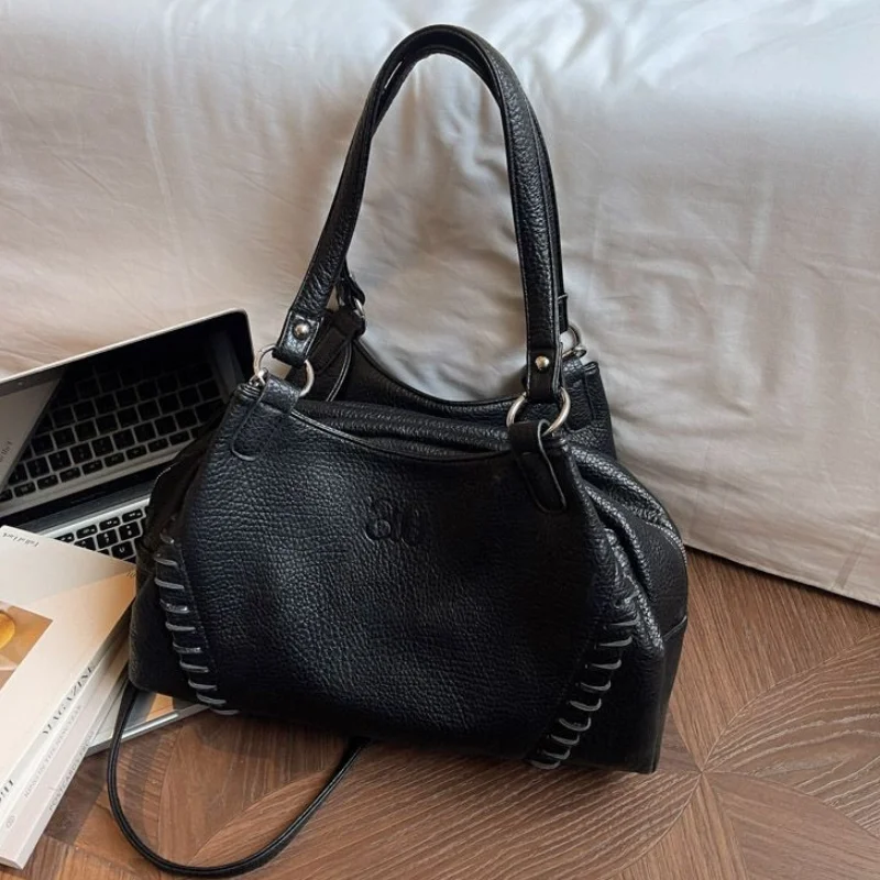 

Корейская большая сумка, простая мотоциклетная сумка с несколькими карманами, сумка с узором личи, модная брендовая сумка-бродяга, сумка через плечо на молнии