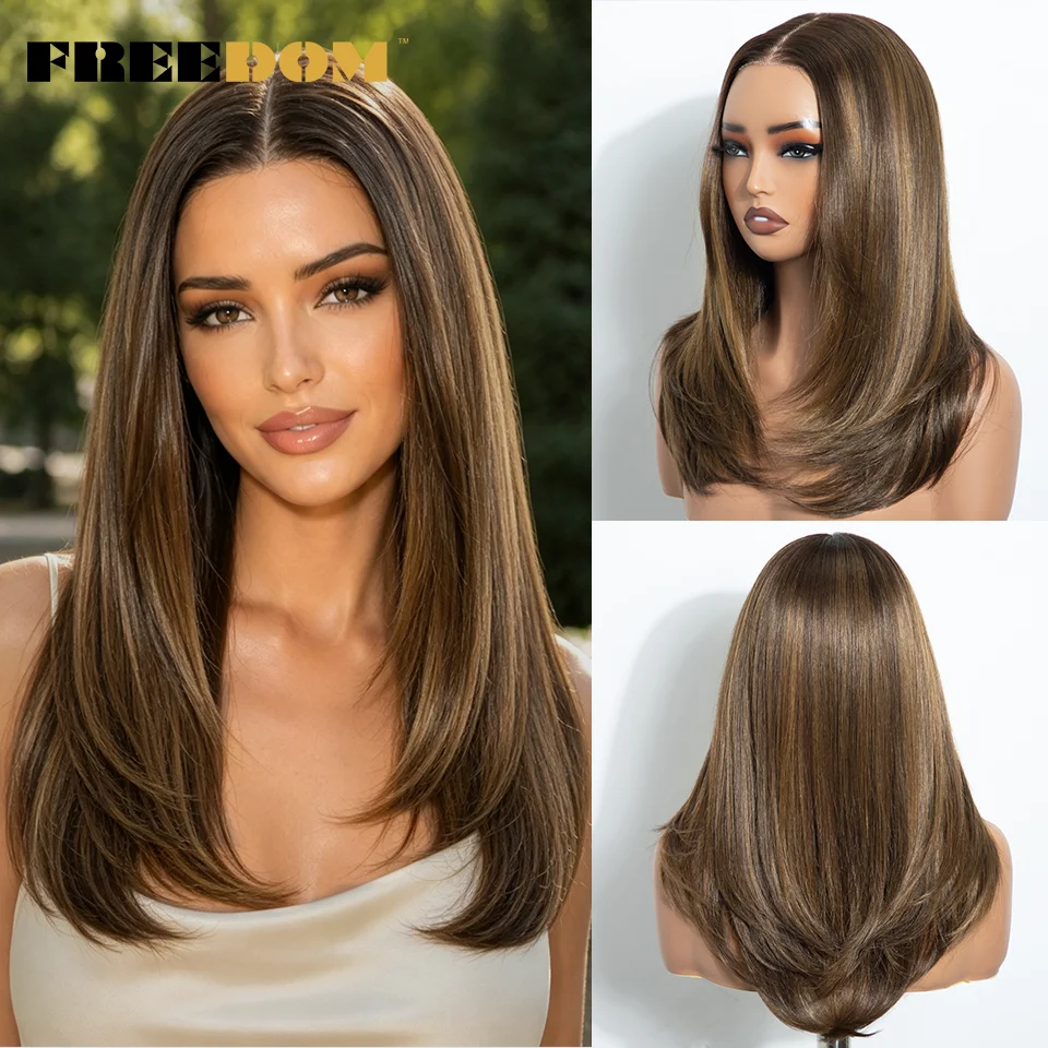 FREEDOM 20“ Synthetische Lace-Front-Perücken für Damen, 13x6, vorgefertigte Lace-Front-Perücke, einfach aufsetzen und loslegen, Ombre-Braun, Perücken für den täglichen Gebrauch – Detail 9