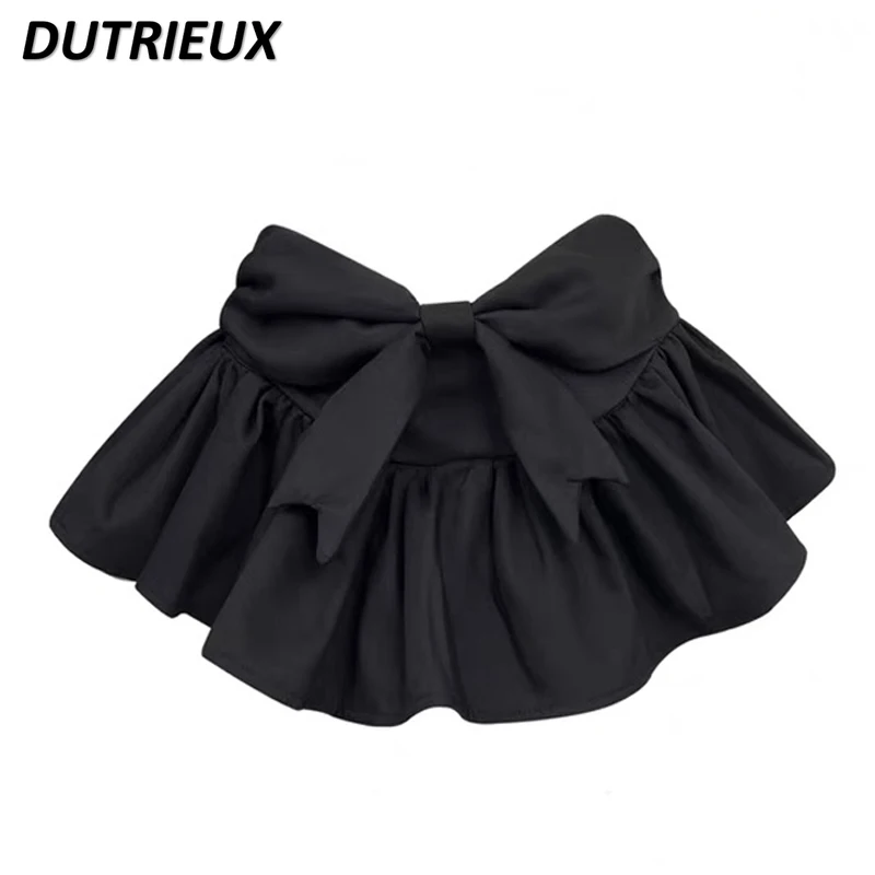 Summer Black Bow Mini Skirt Pantskirt Sweet Girl Women's Design Sense Niche High Waist Slimming A- Line Bubble Short Skirts