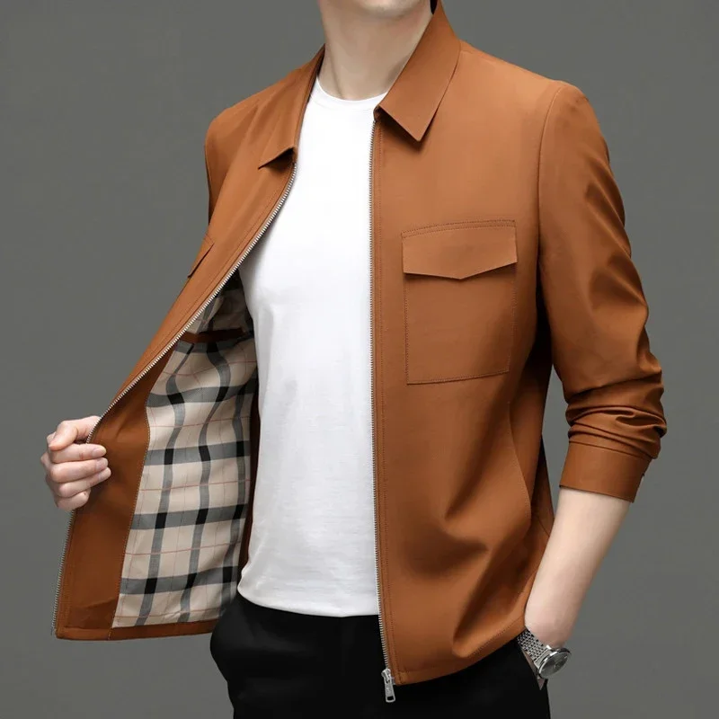 2023 Spring and Autumn New Jacket Men's Polo Collar Coat Work Suit Short Mid Youth Casual Top