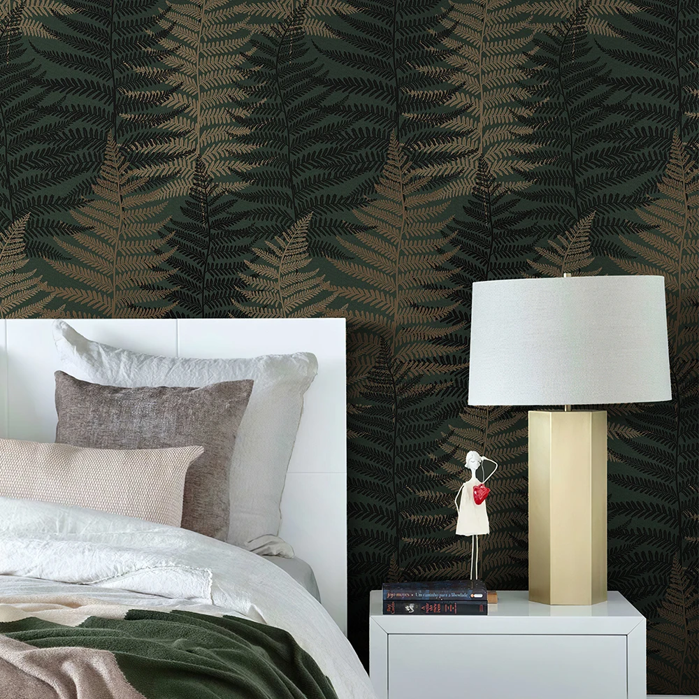 Classic Dark Green Bracken Leaf PVC Wallpaper Retro Waterproof Furniture Contact Paper for Cabinet Peel And Stick Home Decor