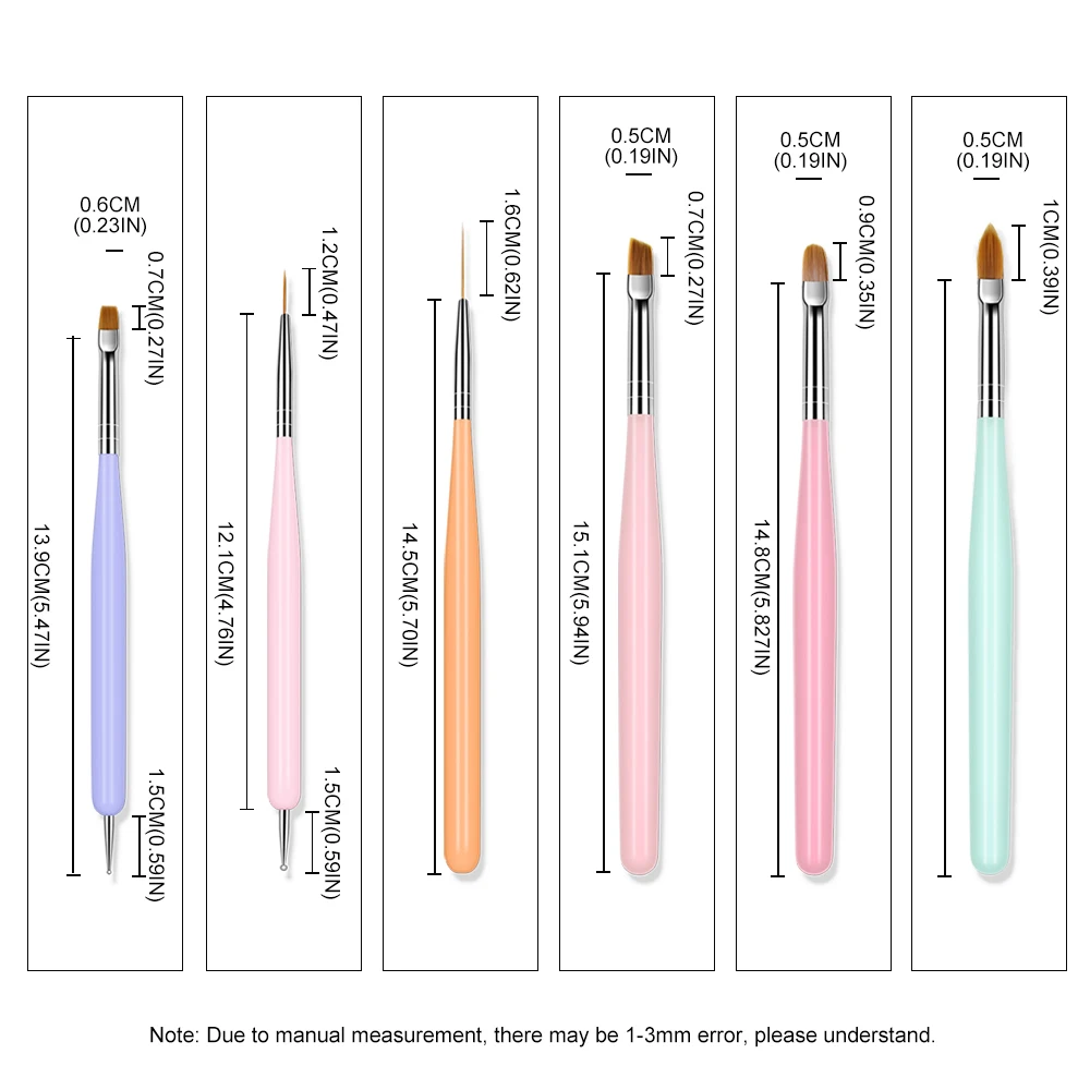 LIMEGIRL 6 Set Macaron Color Nail Brush UV Gel Acrylic DIY Nail Art Uchimura Brush Kit Extended Painting Nail Art Kit Tools