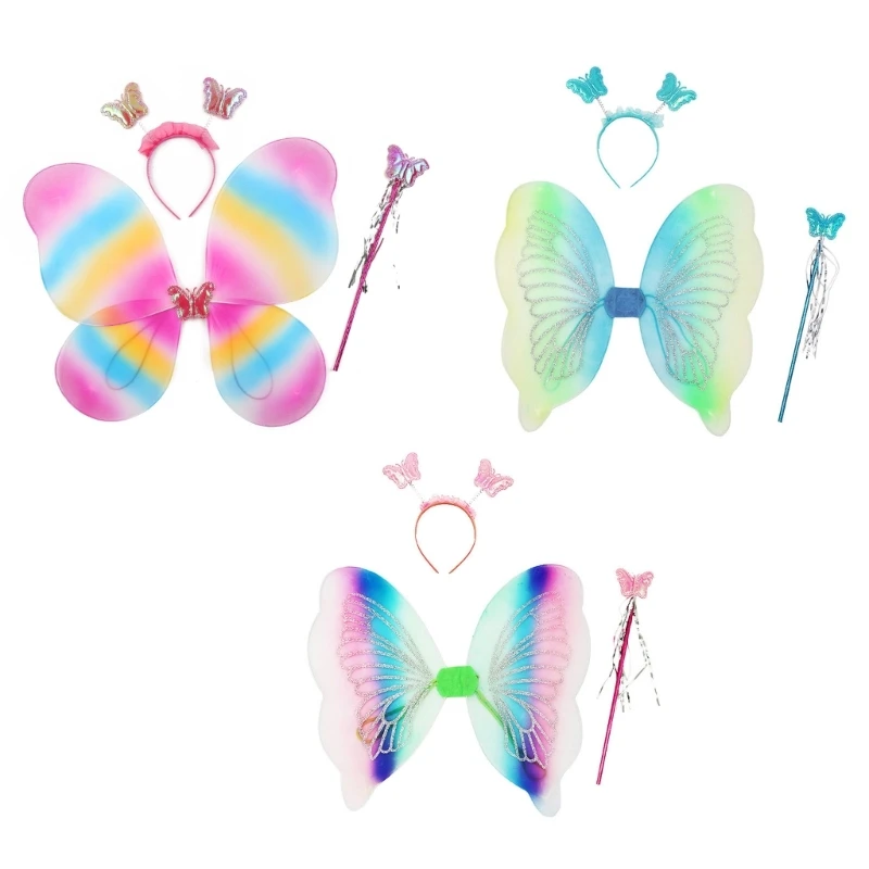 

Butterfly Wings for Girls Angel Wings Fairy-Wings with Wand Headband Glitter Halloween-Cosplay Wings Dress Up Props N7YF