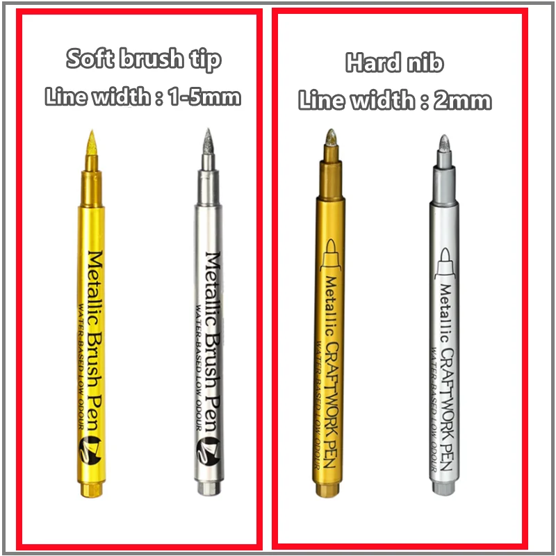 Marker Pens Metallic 2 Pcs Gold Silver White Permanent Soft Brush Pens Art Markers for Artist Illustration Manga Crafts Fabric