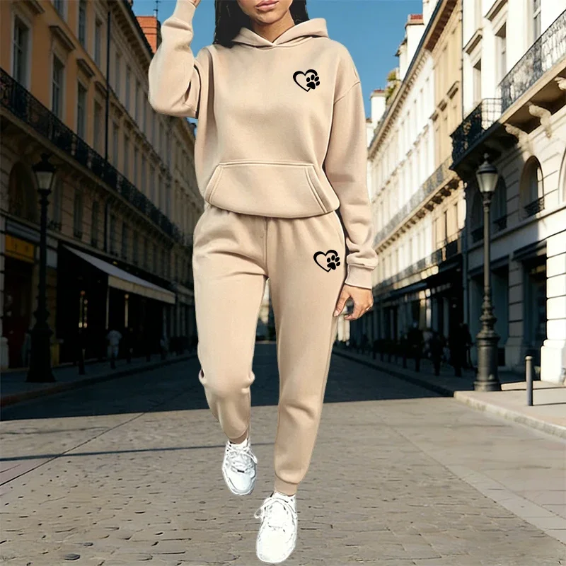2026 New in Women's Set Hooded Sweatshirt and Sweatpants Autumn Winter Home Outdoor Casual Fashion Pure Color Sportswear S-3XL