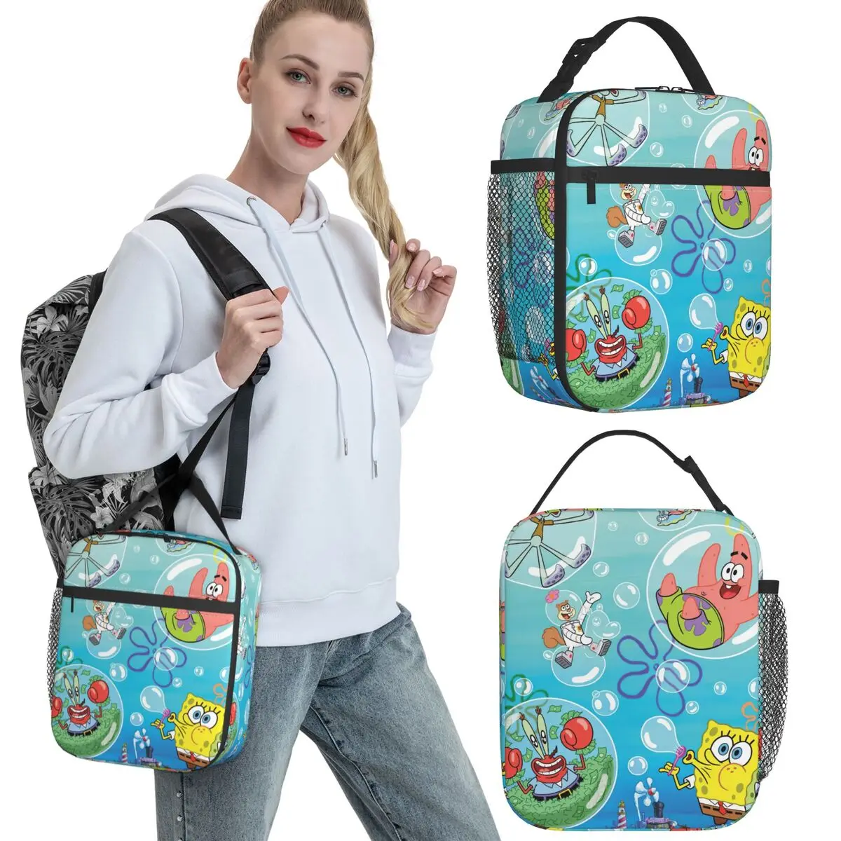 

Spongebobs Cartoon Insulated Lunch Bag Food Bag Leakproof Cooler Thermal Lunch Box For Picnic