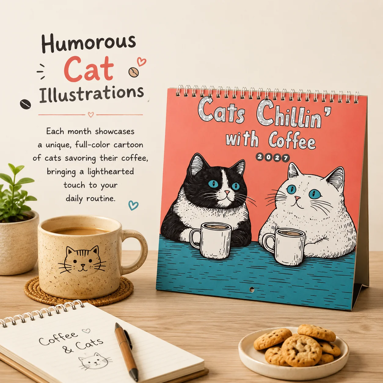 2027 Cat Wall Calendar Funny New Year Christmas Gifts Monthly Wall Calendar Cute Cat Design Hangable for Cat Lovers 8.3in