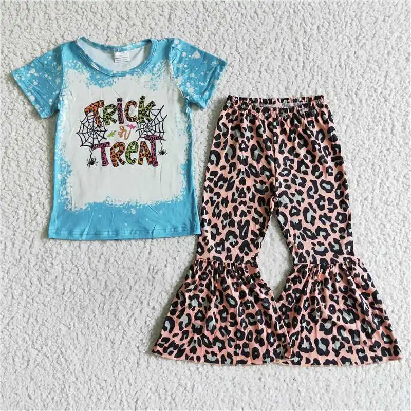 TRICK Spider Web Top Leopard Print Flared Pants Set