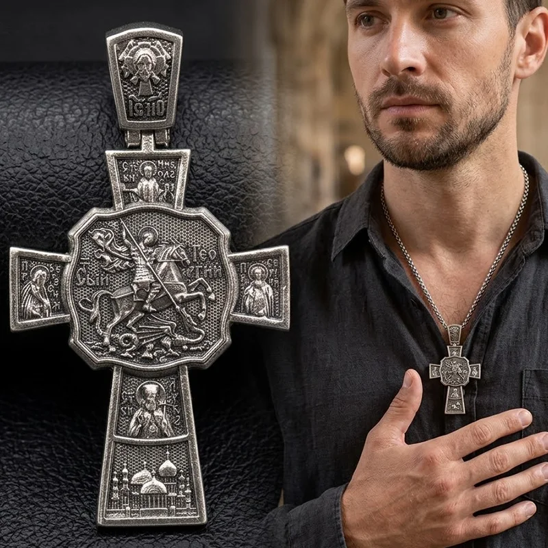 Buy 5 Get 1 Free 14g Saints encircle the Crucifixion like stars guarding the cosmic center Silver plated Pendant