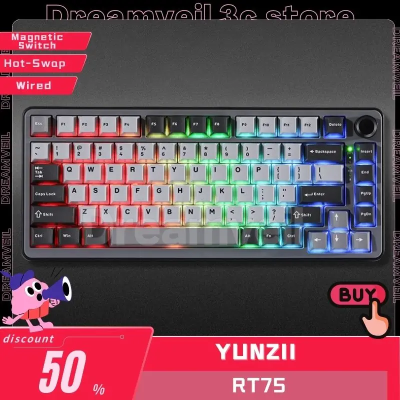 

Yunzii Rt75 Wired Magnetic Switch Keyboard 82 Keys Hot-Swap Keyboard Adjustable Key Range Gamer Keyboard Custom Gaming Keyboard