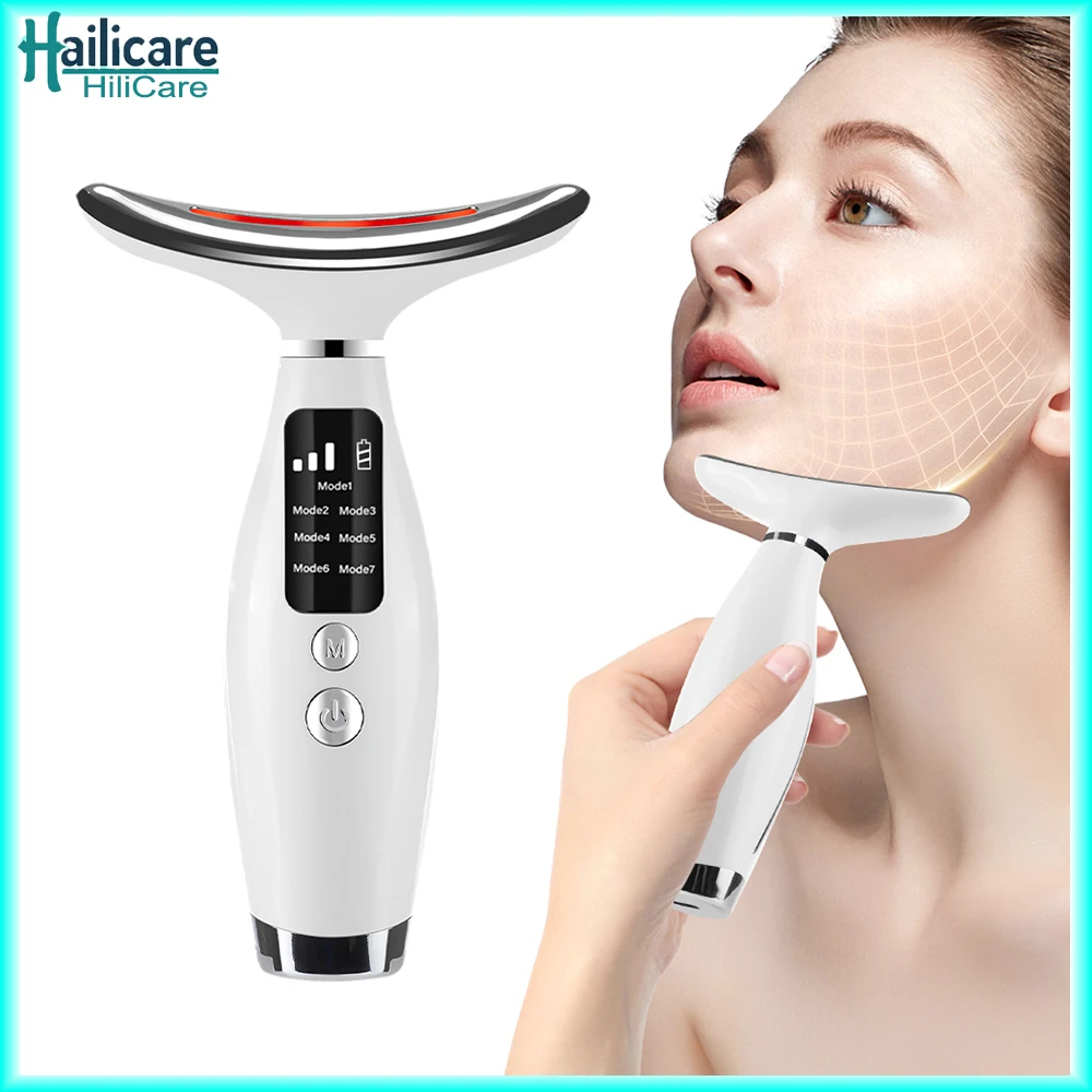 

Neck Face Lifting Massager 7 Colors Light Firming Lifting Lighten Neck Lines LED Photon Therapy Wrinkle Remove Vibration Massage