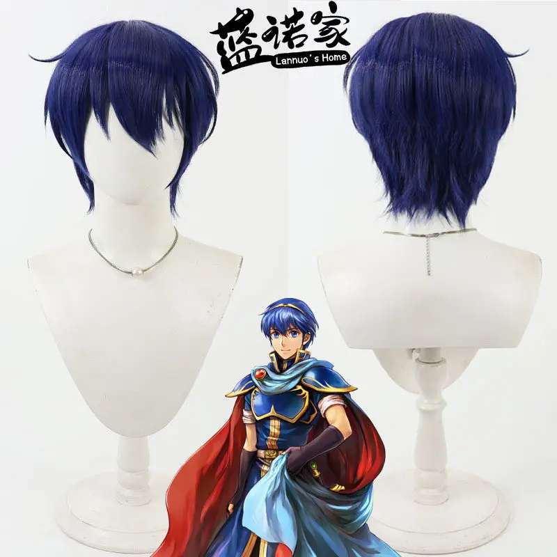 Anime Fire Emblem: Mystery of the Emblem Marth Cosplay Wig Halloween Carnival Party Props Synthetic Hair + Wig Cap