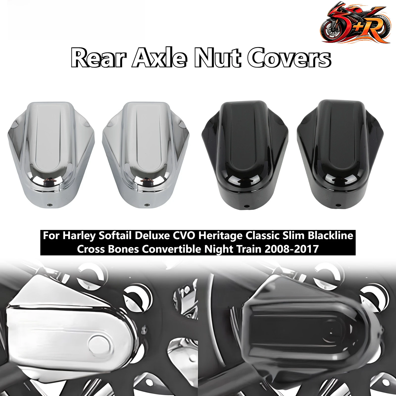 

For Harley Softail Deluxe CVO Heritage Classic Slim Blackline Cross Bones Convertible Night Train 2008-2017 Rear Axle Nut Covers