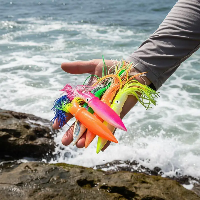 Large Luminous 17.5cm-41cm Squid Soft Bait For Sea Fishing Squid Skirts Octopus Trolling Tuna Baits Saltwater Fishing Tackle