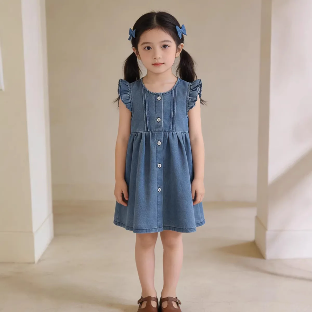 Girls Dress 2026 Summer New Denim Skirt Small Flying Sleeves Children's Foreign Style Skirt Vest Skirt