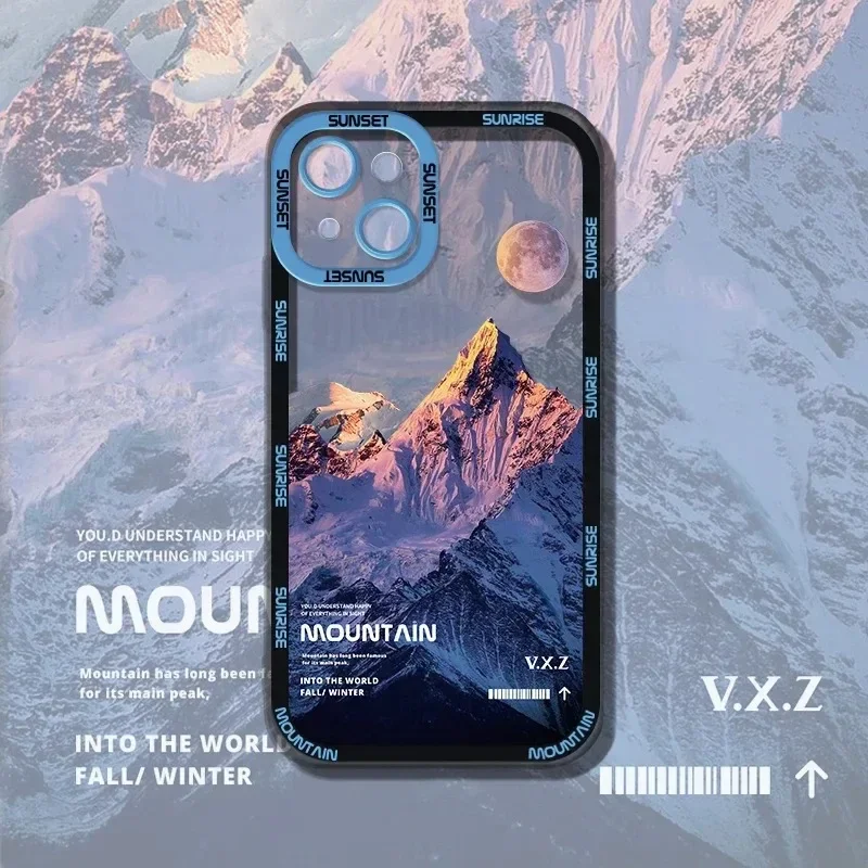 غروب الشمس سنو ماونتن فيو حافظة شفافة لهاتف آيفون 17 Air 16 15 14 13 12 11 Pro Max Plus XR 8 7 SE 2020 غطاء سيليكون مقاوم للصدمات #4