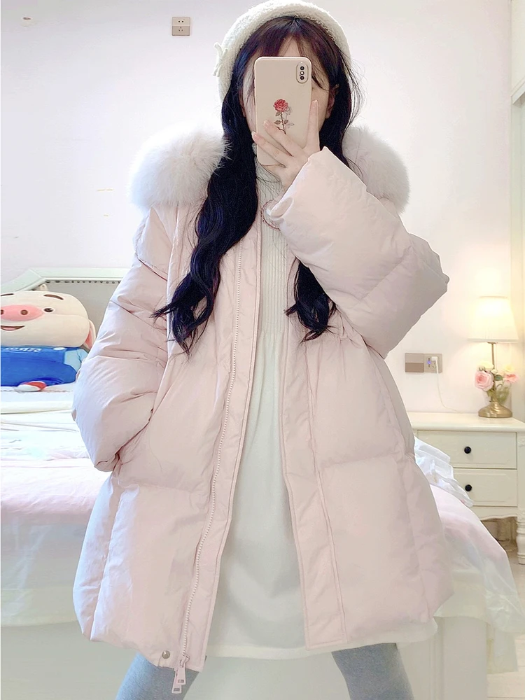 Giacca Invernale Lunga da Donna Gialla, Calda, con Chiusura a Zip, in Fibra di Poliestere, Collo in Pelliccia Sintetica, per Pendolari e Attività all'Aperto