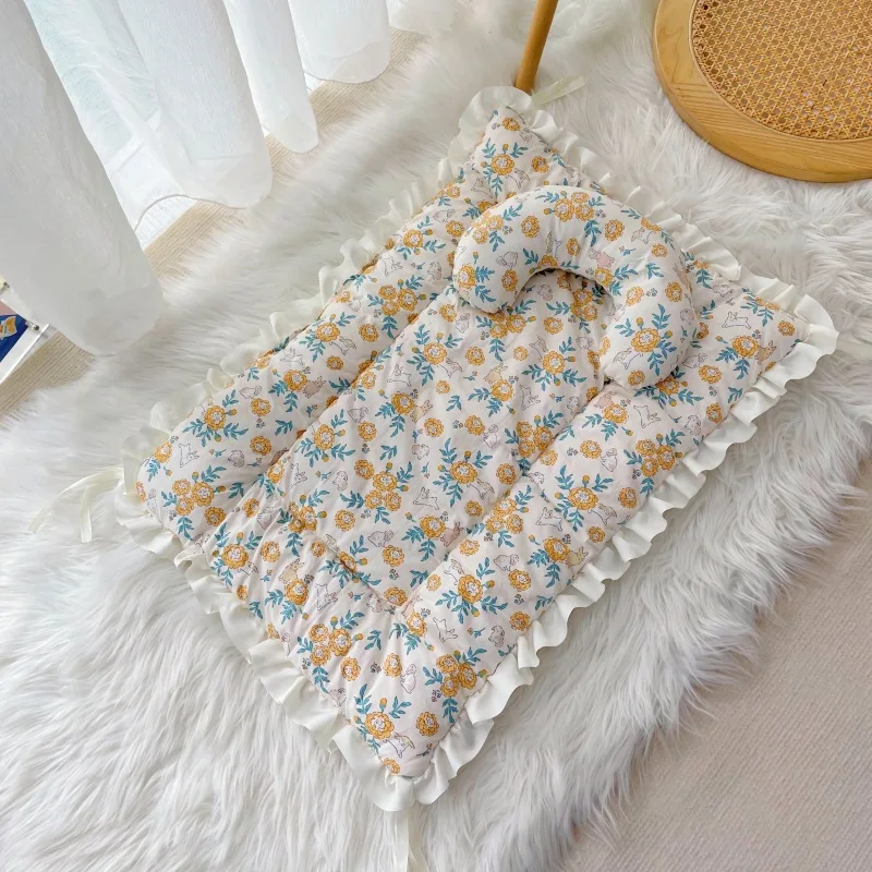 Cat Dog Bed Rectangle Floral Pet Kennel Mat Small Dogs Sofa Bed Puppy House Beds Mats Mattress Cushion Pet Accessories Furniture