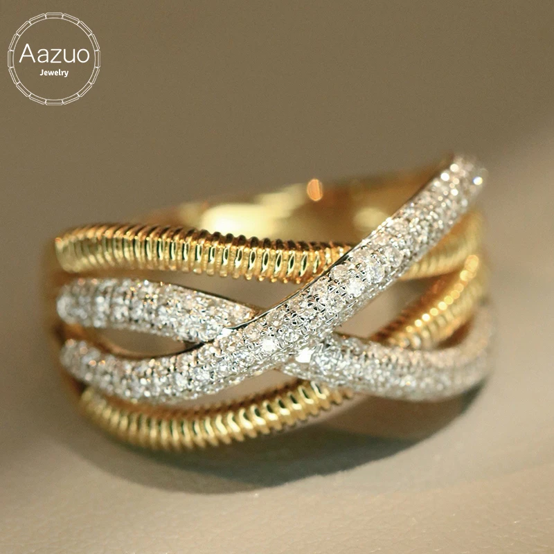 

Роскошные ювелирные изделия Aazuo в винтажном стиле, 18-каратное желтое золото, натуральные бриллианты, модные кольца OL Lines для девочек и женщин, для банкетов и вечеринок