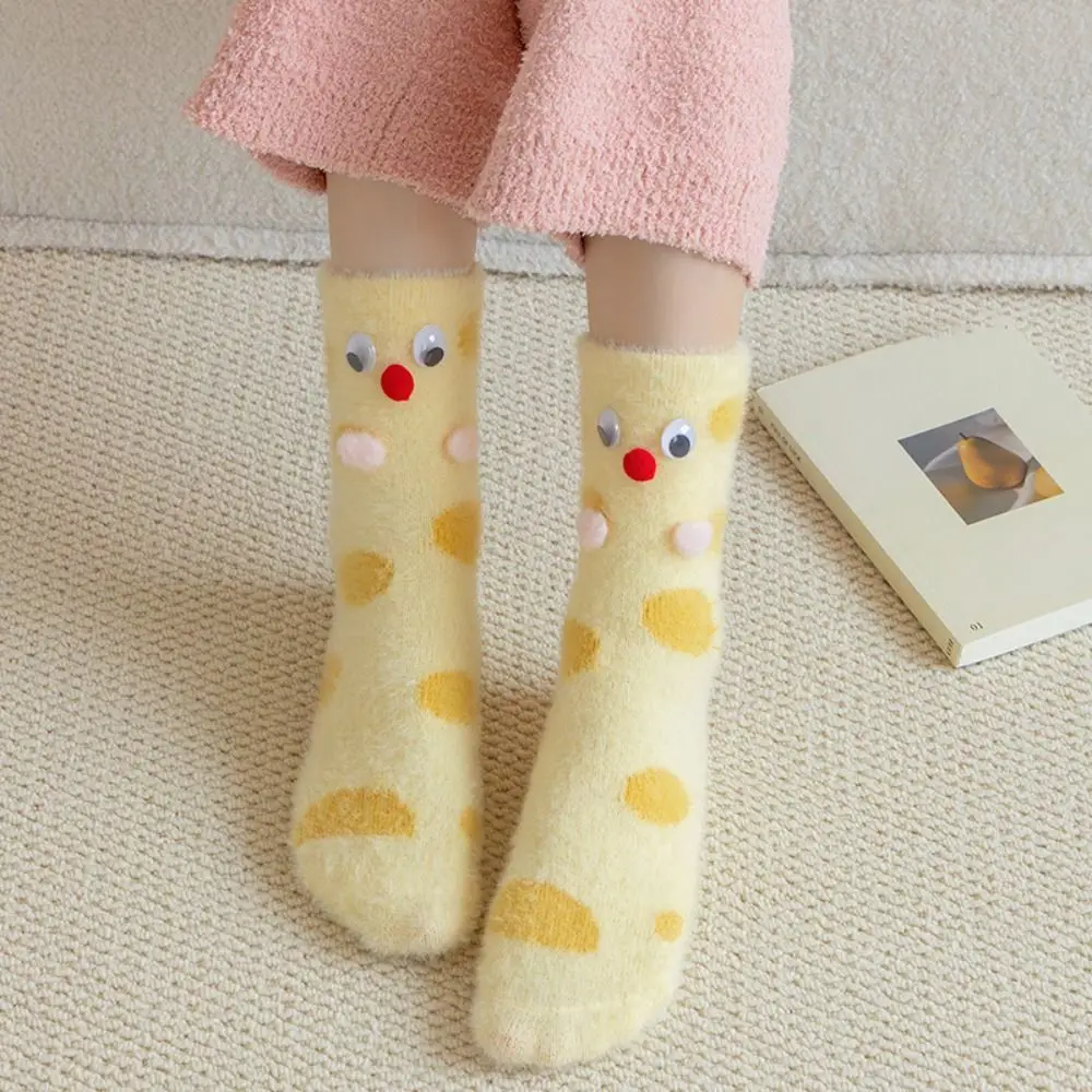 

Ins Cartoon Eyes Mink Fur Socks Cute Eyes Soft Plush Dot Socks Funny Pile Up Thicken Warm Socks Women