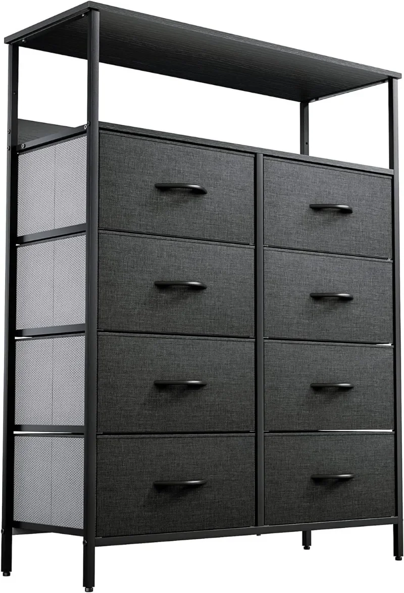 

tour rangement pour meubles, armoire pour chambre coucher, bacs en tissu à nervures faciles, gris noir, 8 pièces