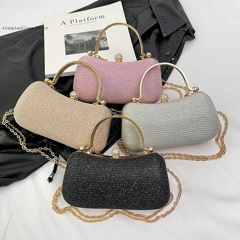 Fashionable Temperament Chain Hand-Held Banquet Casual Single Shoulder Crossbody Small Square Bag with Unique Handle